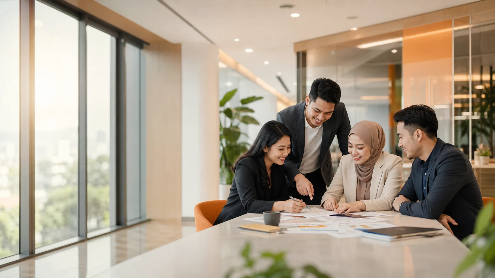 Ilustrasi kolaborasi tim profesional di kantor